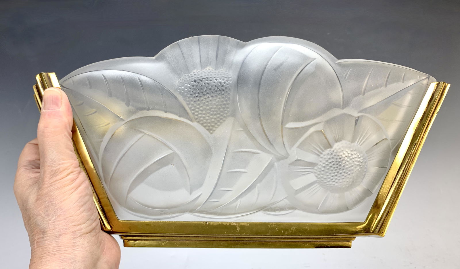 Sgn Pair of Degue Art Deco Stylized Flower Sconces (1 of 3)