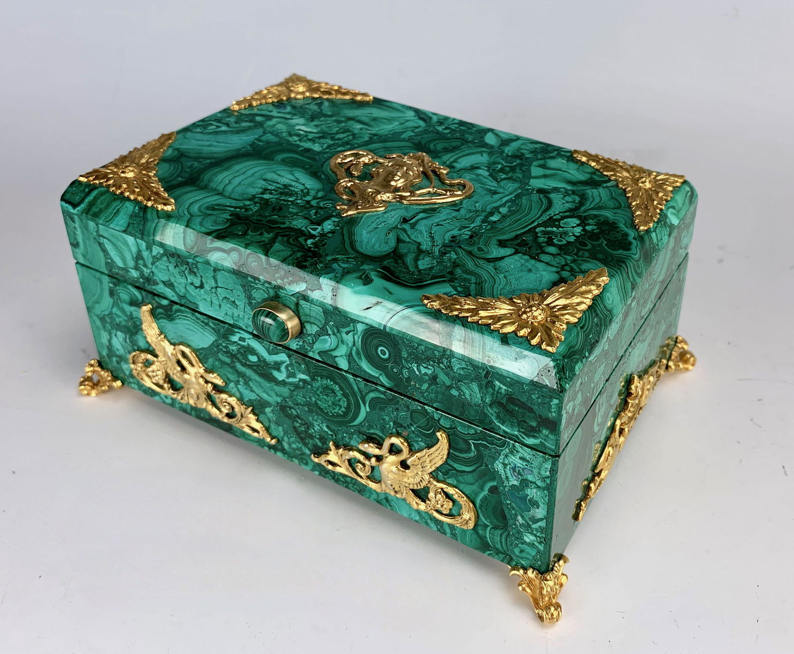Malachite Jewelry Box w/ Gilt Bronze Nouveau Lady (1 of 4)