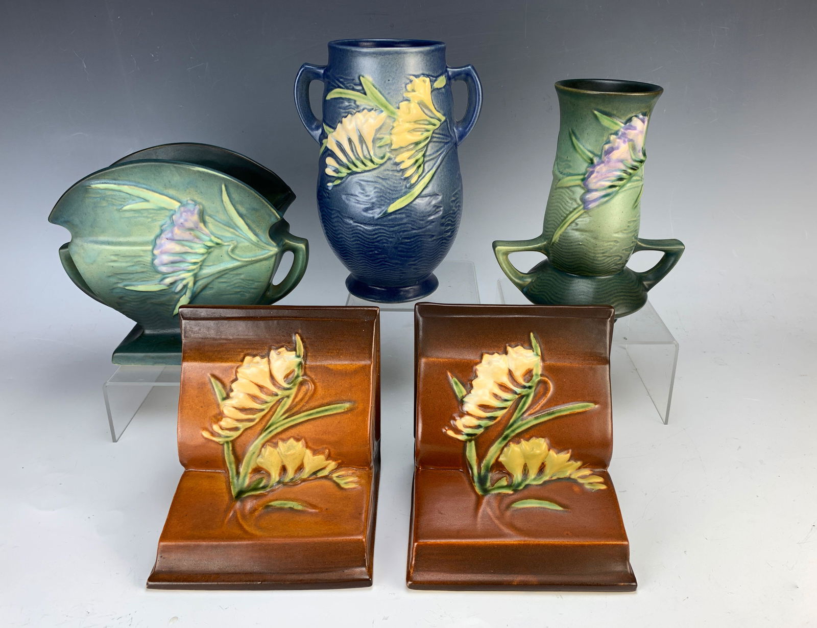 Group of 5 Roseville "Freesia" Pottery C. 1945 (1 of 5)