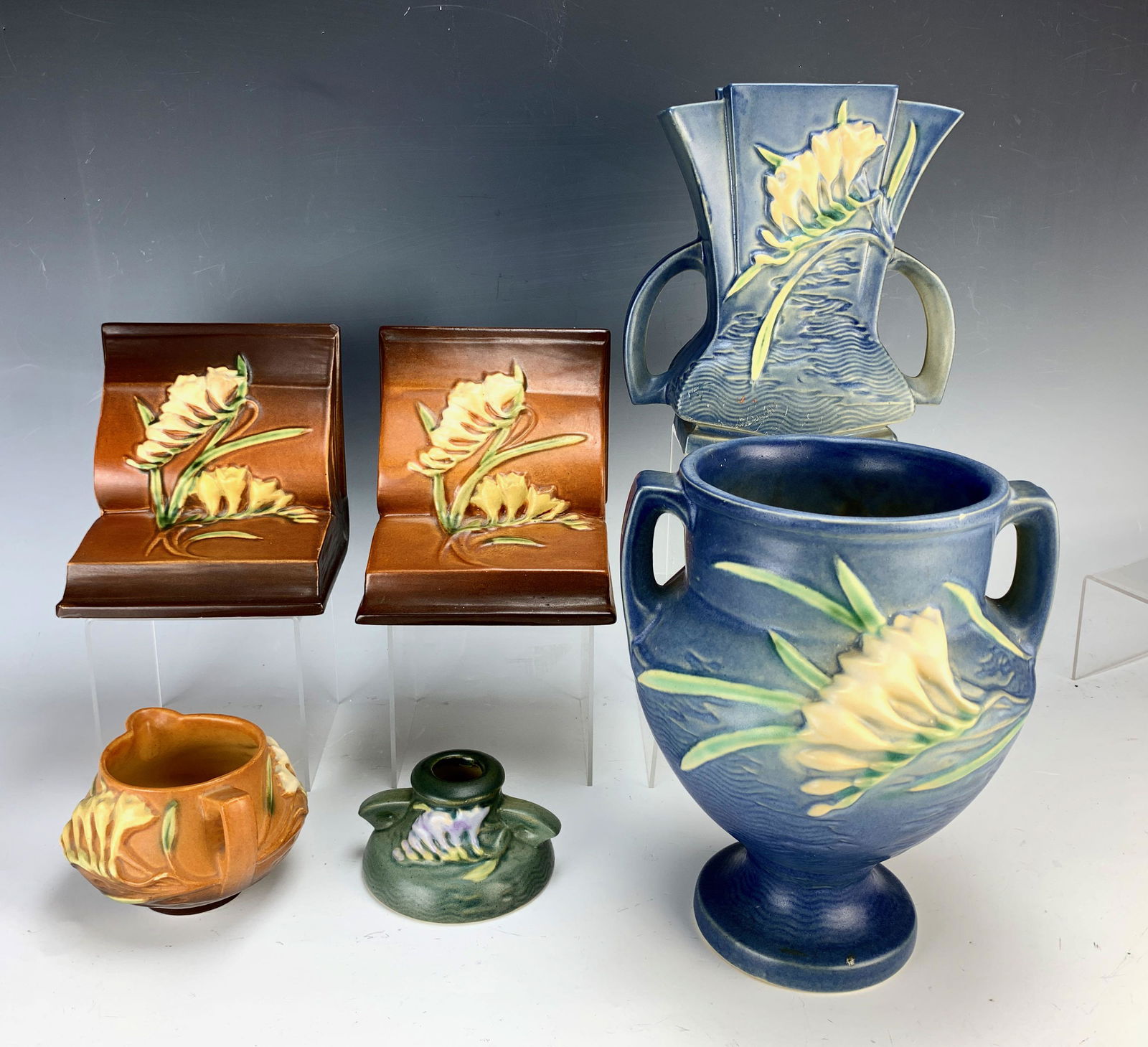 Group of 6 Roseville "Freesia" Pottery C. 1945 (1 of 7)