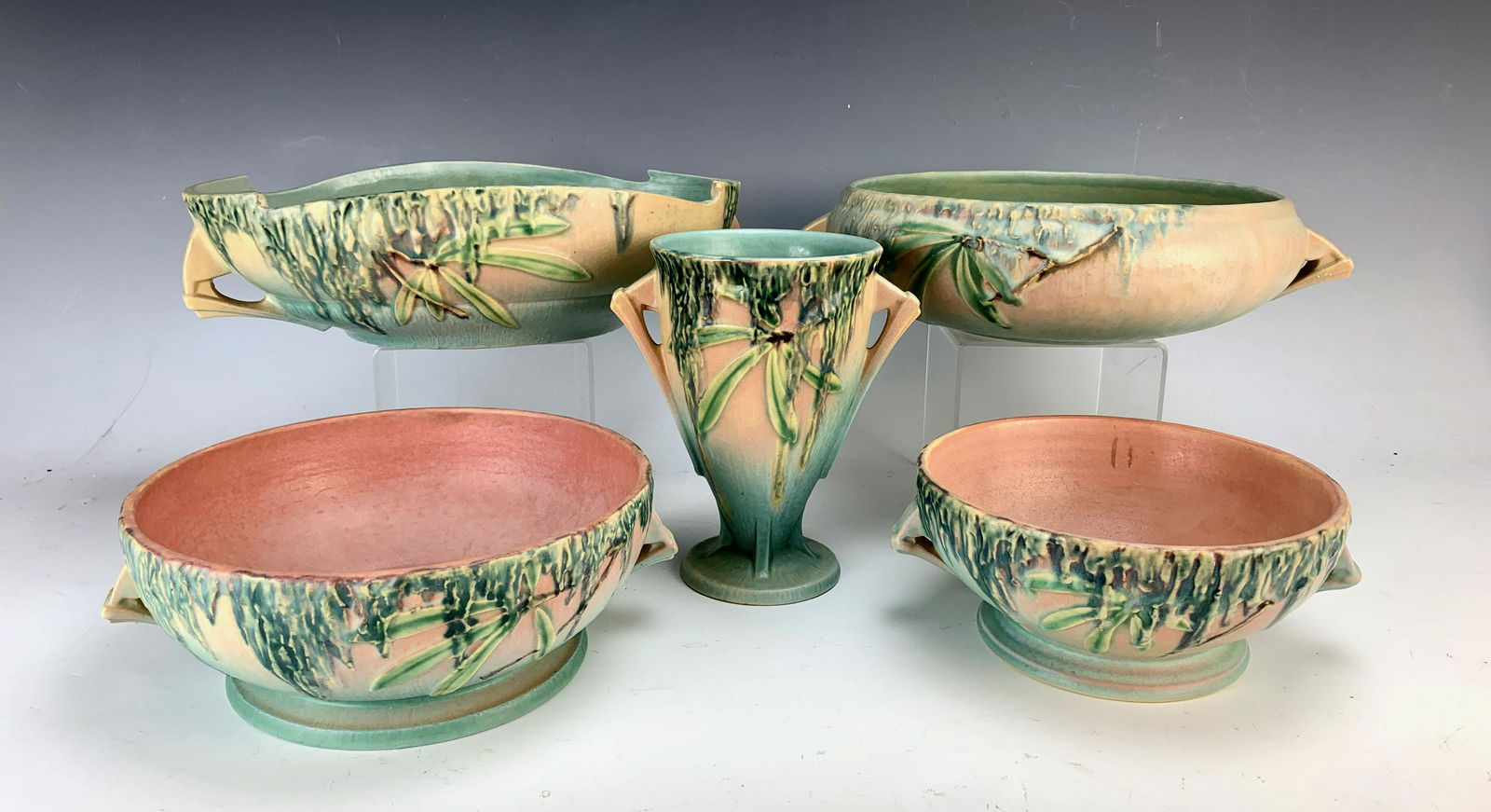 Group of 5 Roseville "Moss" Pottery C. 1930's (1 of 6)