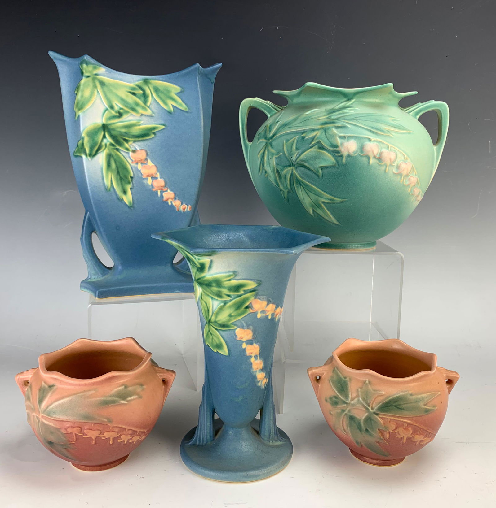 Group of 5 Roseville Pottery "Bleeding Heart" (1 of 5)