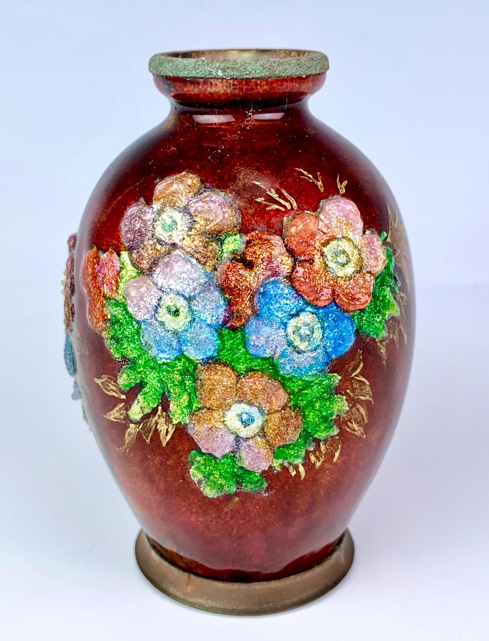 Camille Faure Enameled Floral Vase C. 1930 (1 of 5)