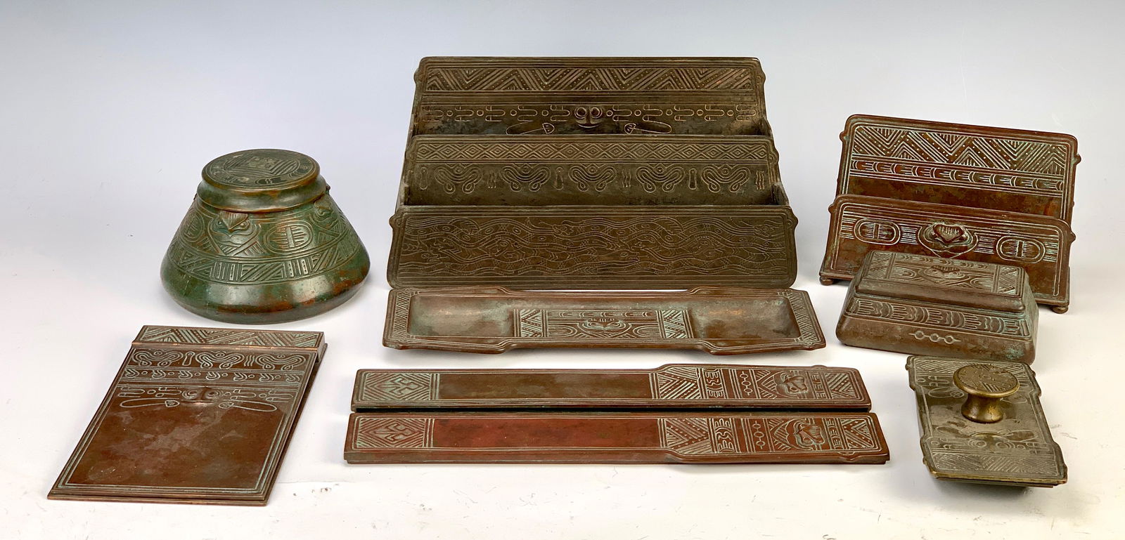 Tiffany Studios American Indian 9pc Desk Set (1 of 3)
