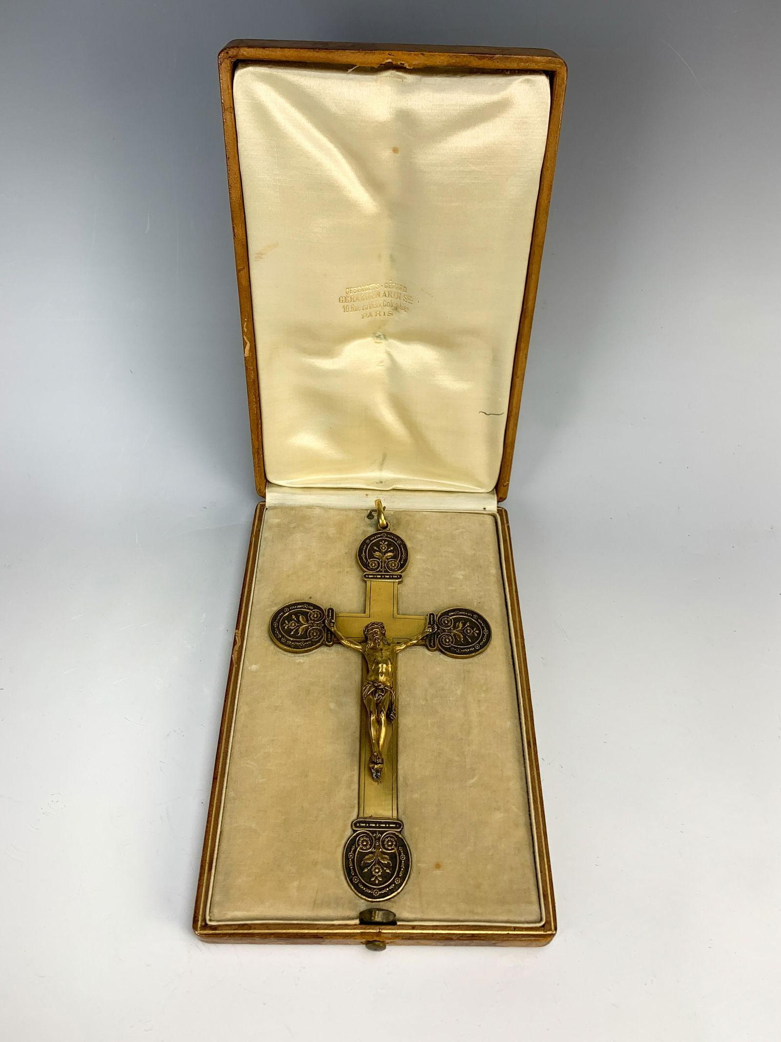 Antique Gilt Bronze Crucifix w/Case (1 of 7)