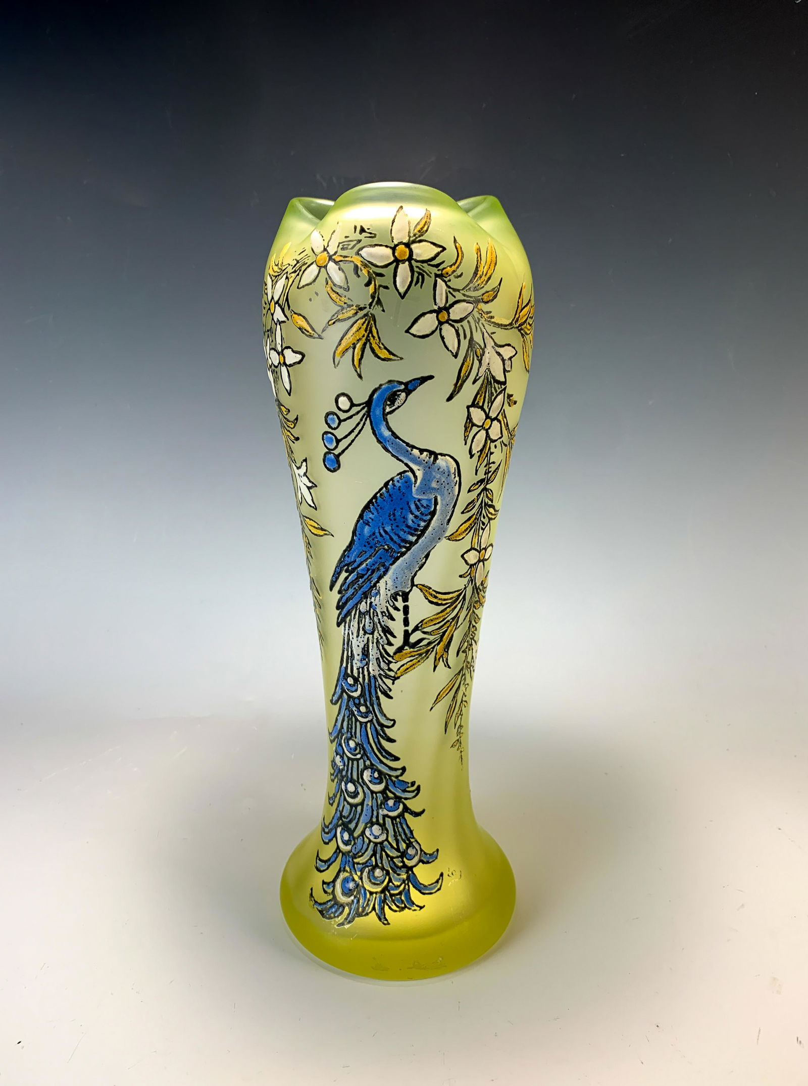 Signed LeGras Enameled "Peacock" Vase (1 of 6)