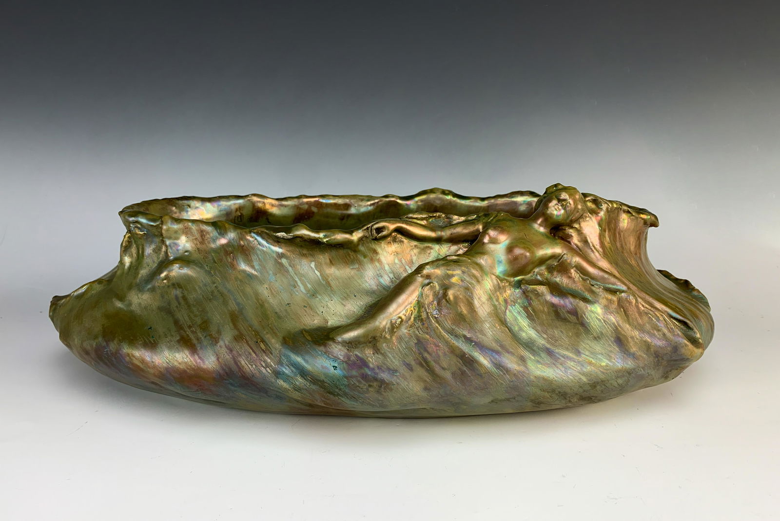 Clement Massier (1844-1911) Woman In Waves Bowl (1 of 8)