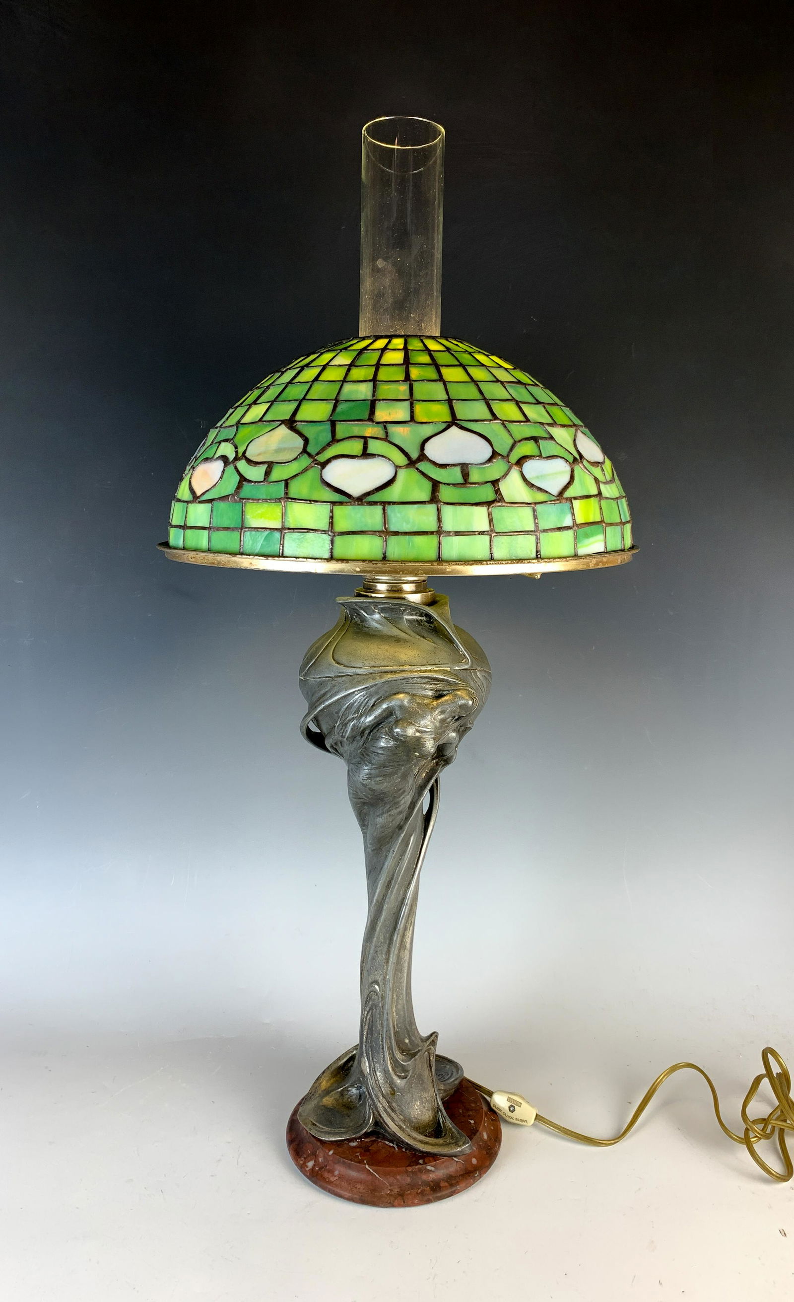 Art Nouveau Lamp w/Acorn Shade Signed Jonchery (1 of 4)