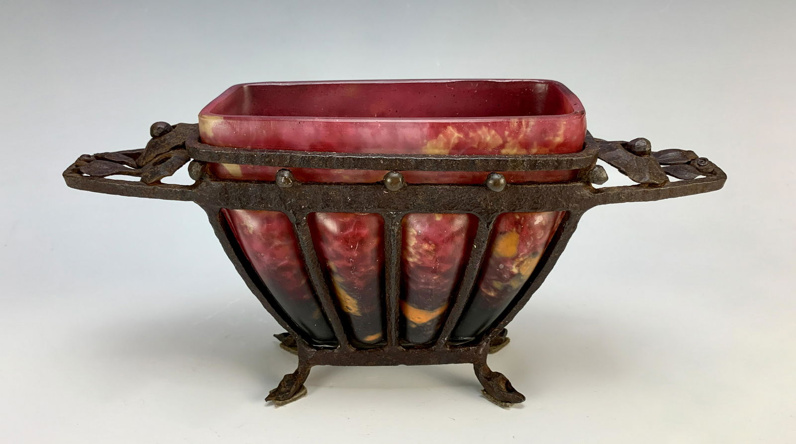 Signed Schneider Blown Glass Iron Frame (1 of 3)