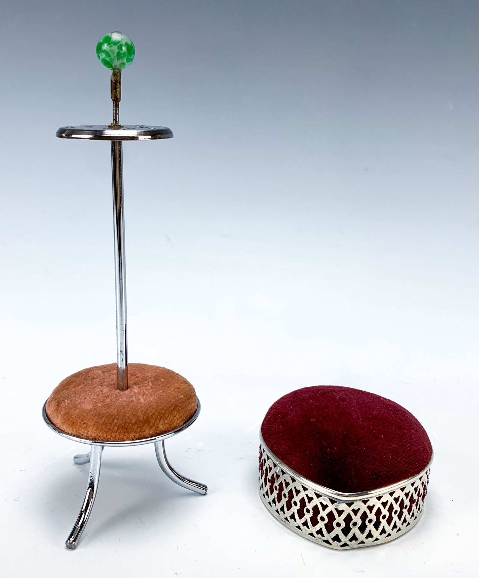 Pair of Sterling Hatpin Cushion Holders, 1 Sterlin (1 of 1)