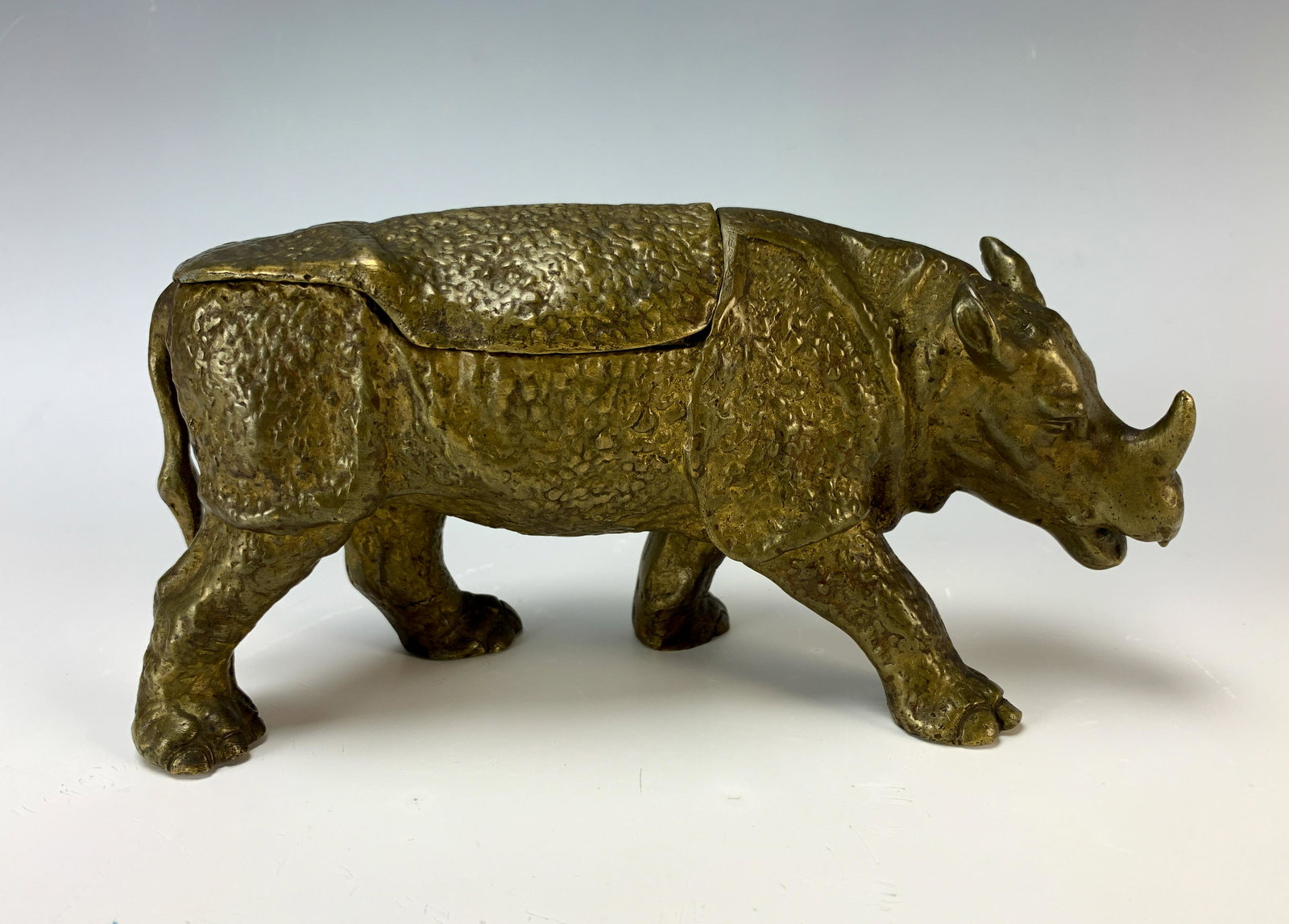 Antique Bronze Rhino Inkwell (1 of 4)
