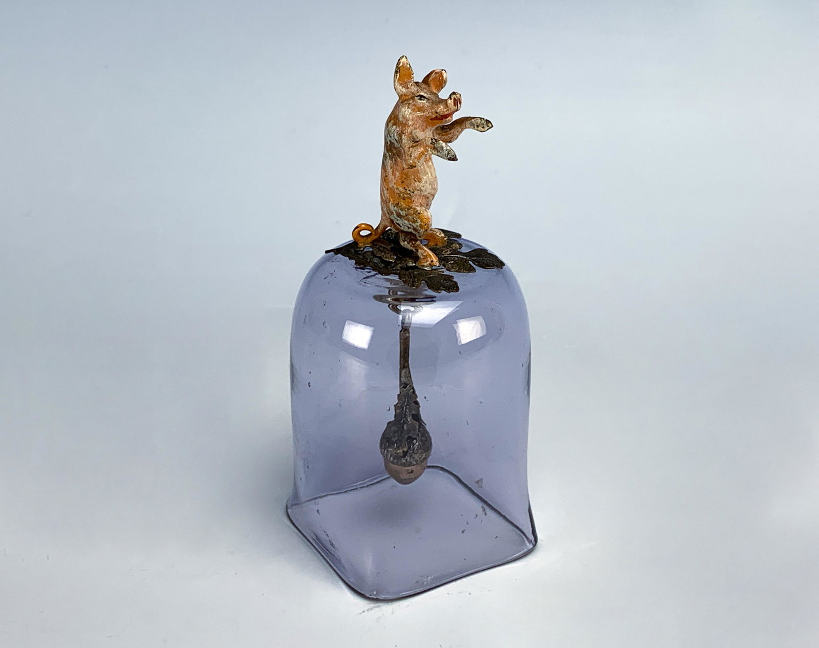 Unusual Glass Bell w Vienna Bronze Pig (1 of 7)