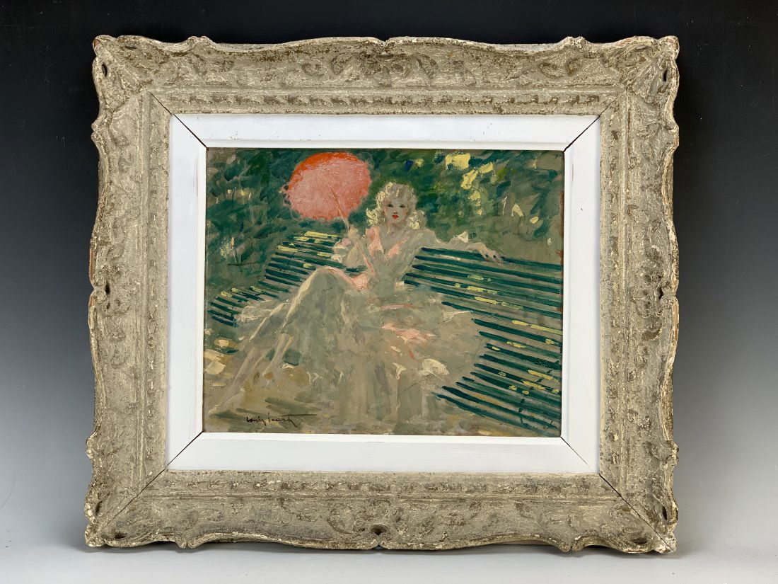 Louis Icart Original Oil Painting "On The Bench" (1 of 4)