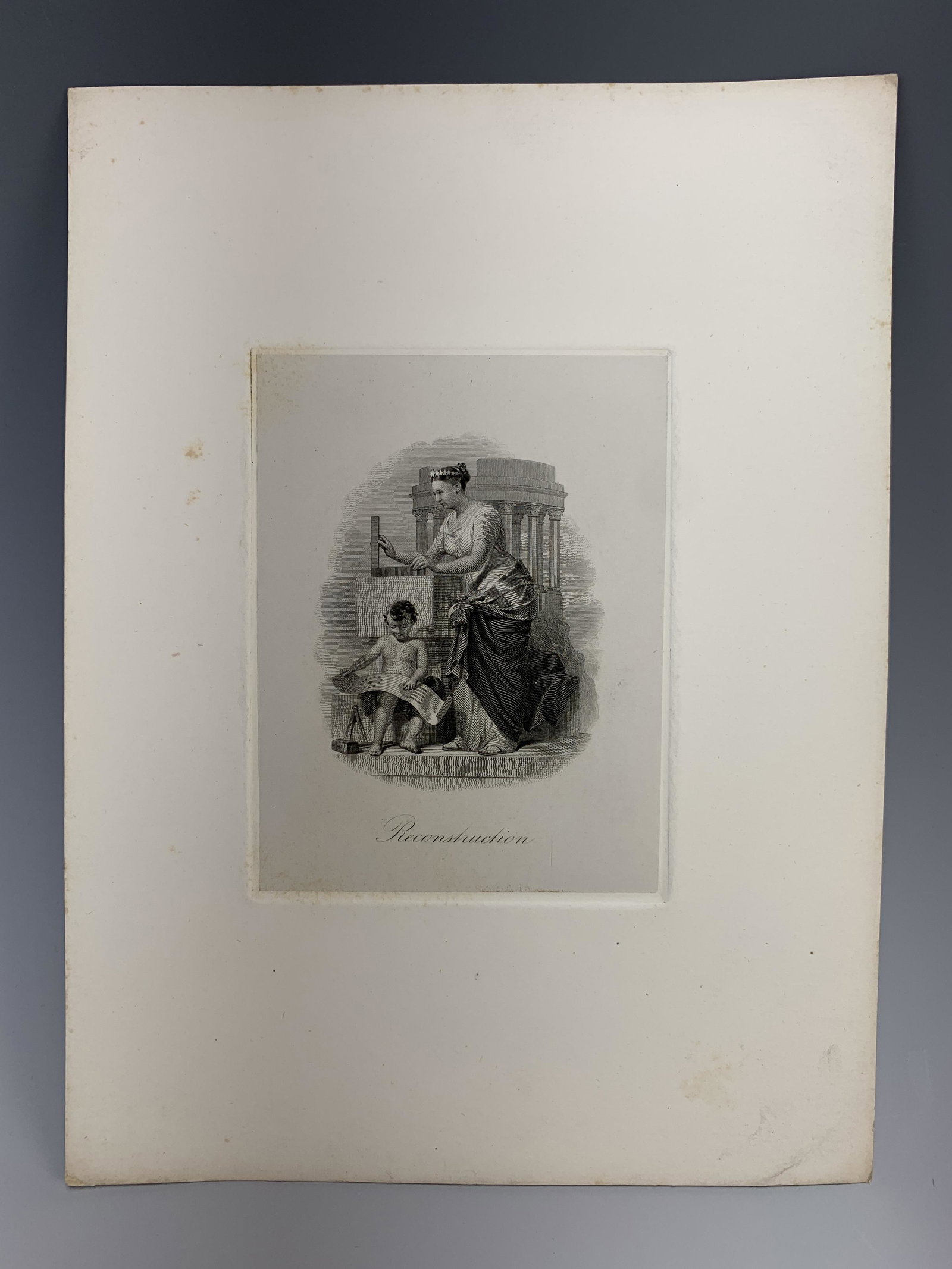 Currency Related Engraving Proof "Reconstruction": Engraved on steel and printed on proof paper mounted on white wove paper, 8" x 6", with plate 5" x 4", good condition. Have a similar item to sell? Email us at info@treasureseekerauction.com