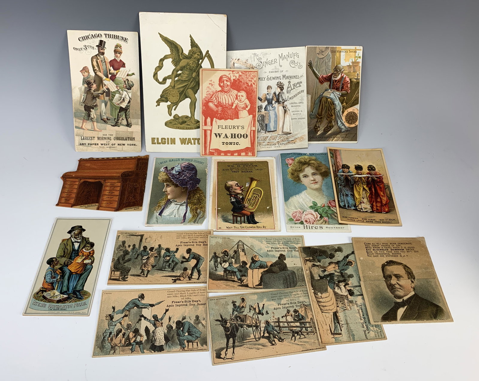 Collection of 400+ Victorian Trade Cards & Lithos: Large lifetime collection of over 400 Victorian trade cards and large seed lithos, a variety of subjects including black and sewing subjects, the majority are 2.5" x 3" and larger, most in good condit