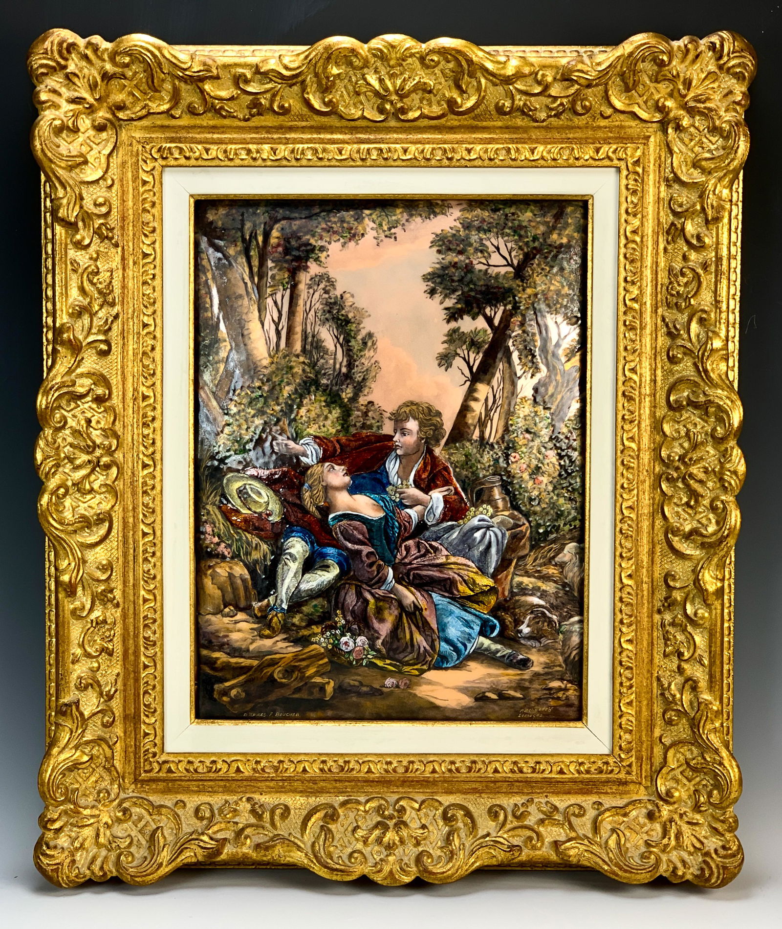 Beautiful Large Limoges Enamel Lovers Plaque Auction