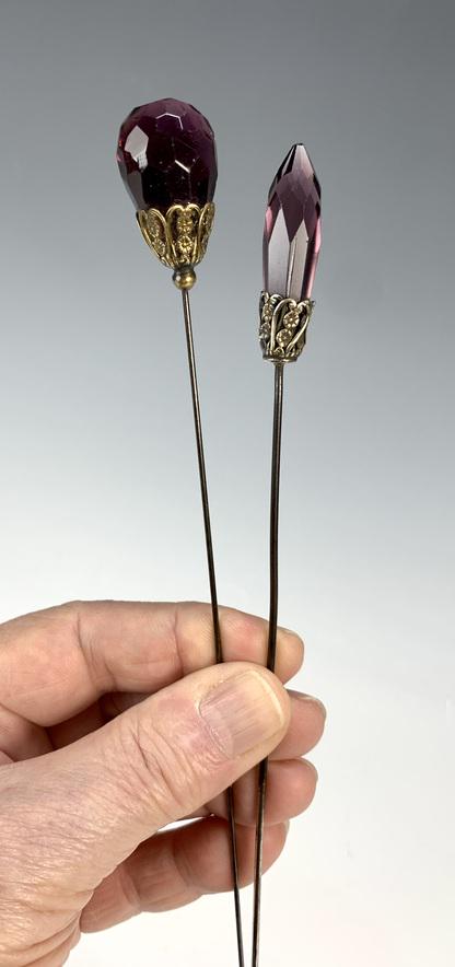 Pair of Amethyst Glass Hatpins C1900 (1 of 3)