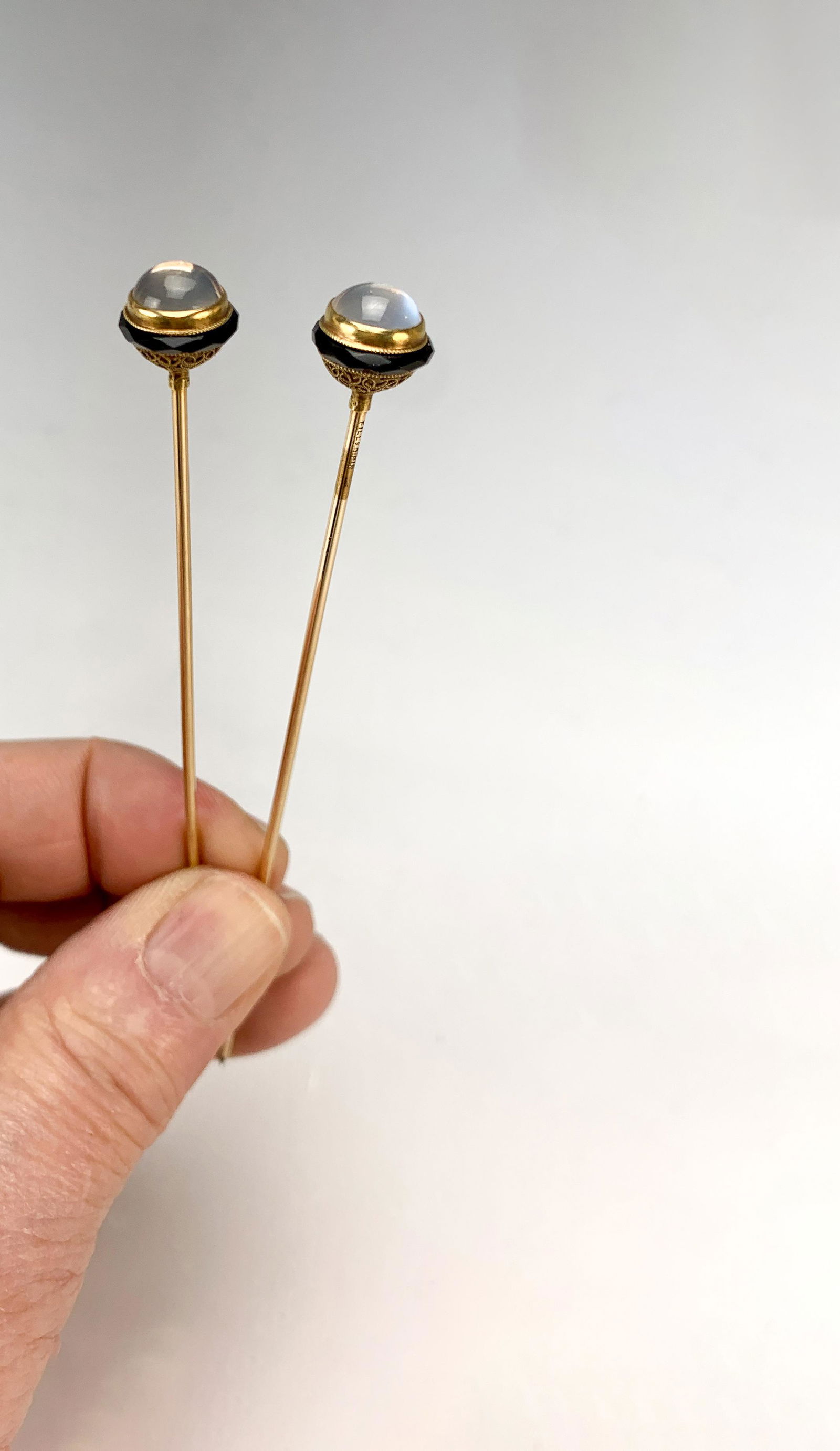 Pair 14K Gold & Onyx Hatpins (1 of 4)