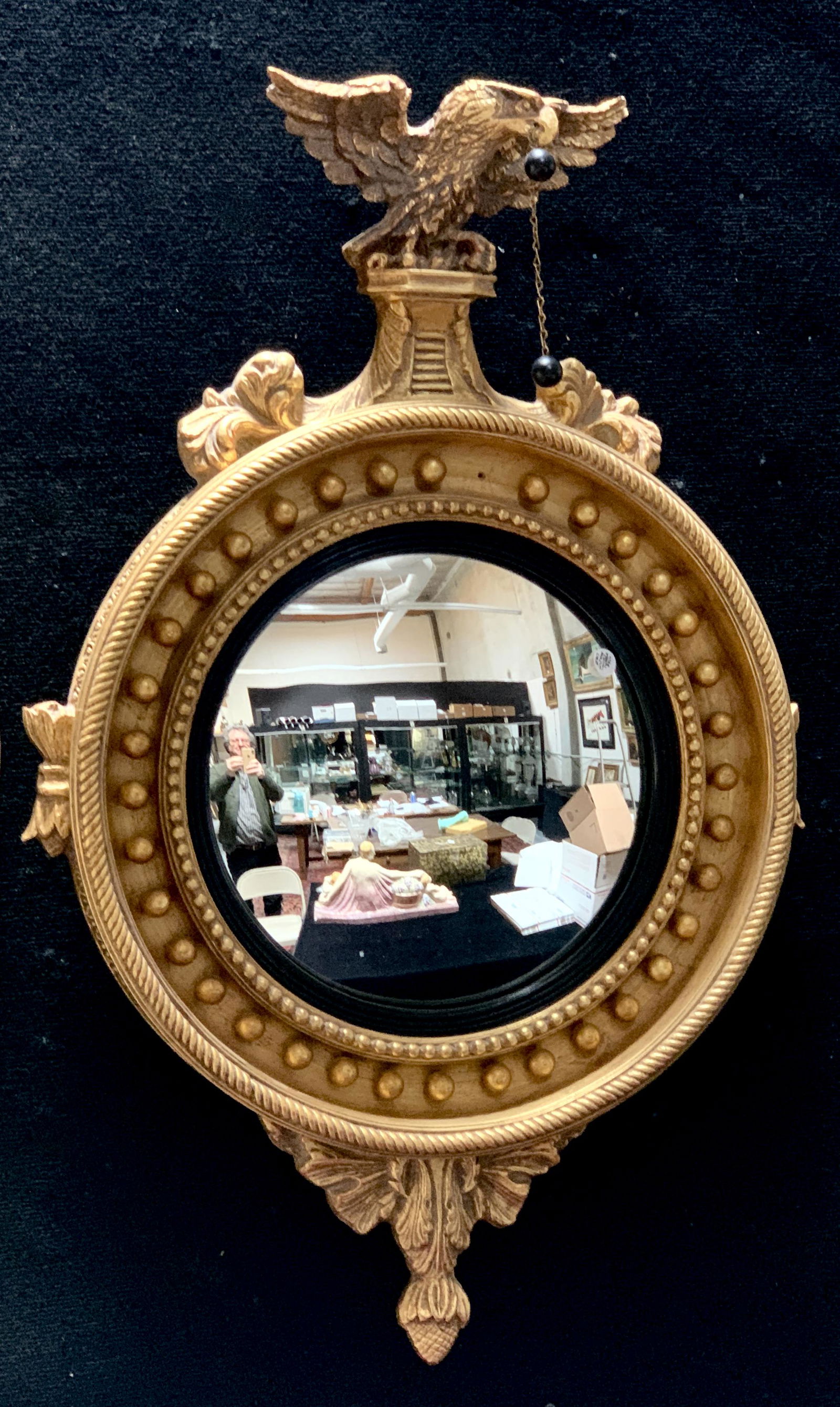 Gold Gilt Bull's Eye Mirror w/Eagle (1 of 1)