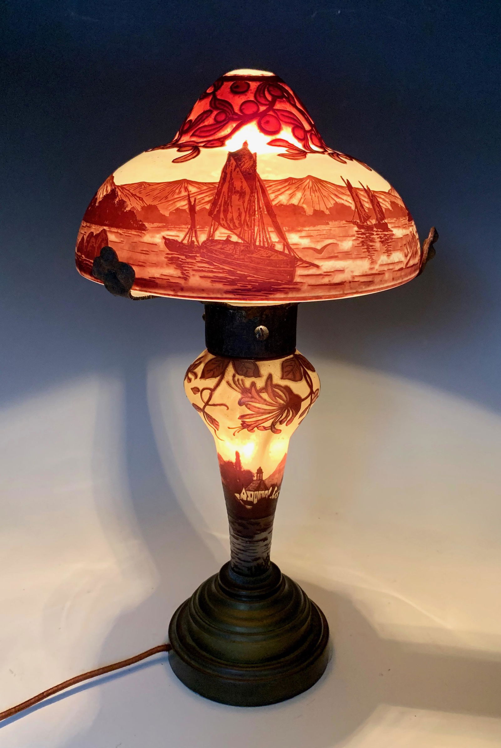 Signed J. Michel Paris Sailboats Scene Lamp (1 of 5)