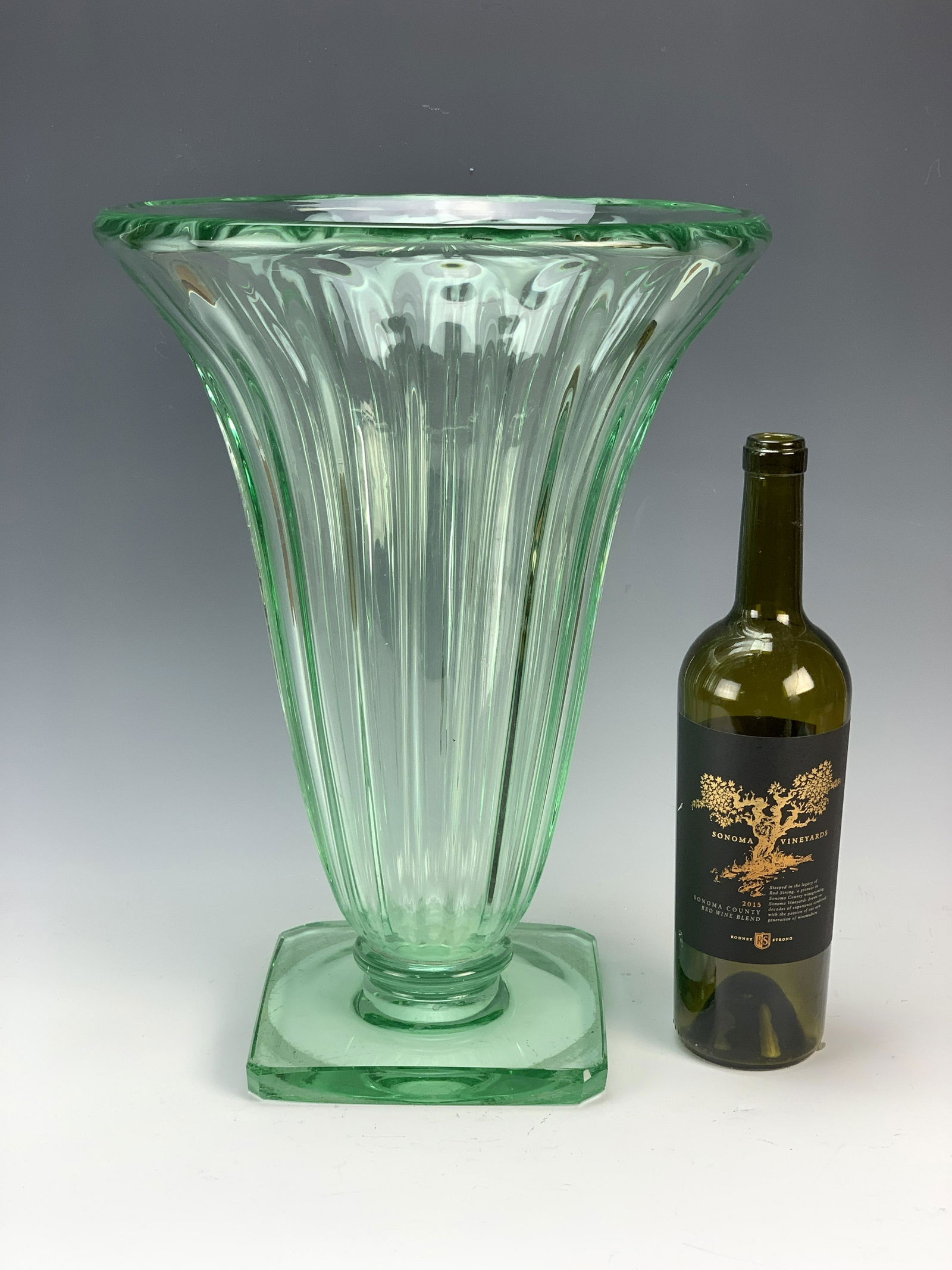 Signed Daum Nancy Oversized Green Crystal Vase (1 of 3)