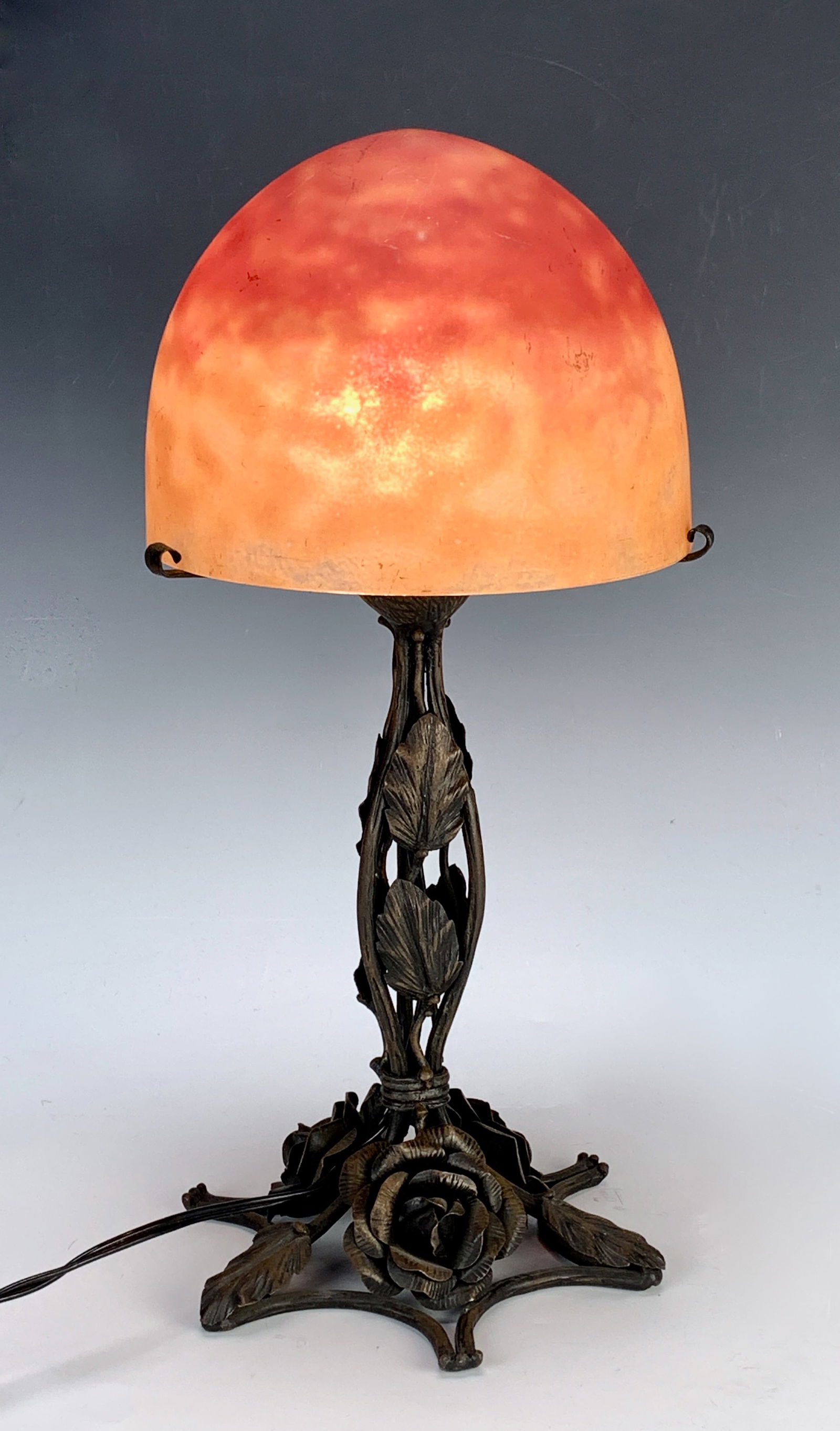 Daum Nancy w Wrought Iron Art Deco Lamp (1 of 5)