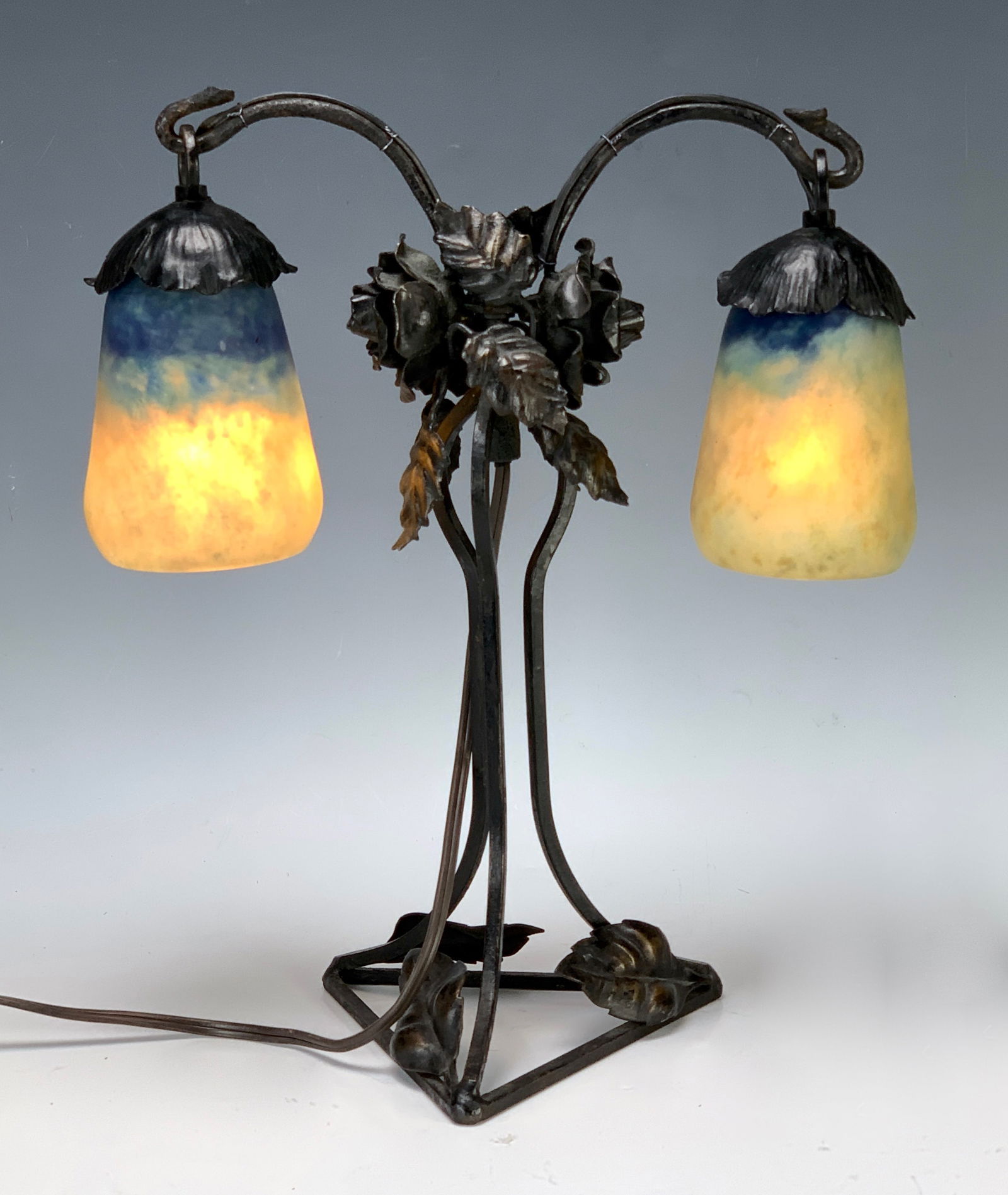 Art Deco Daum Nancy Glass Lamp, Wrought Iron Base (1 of 2)