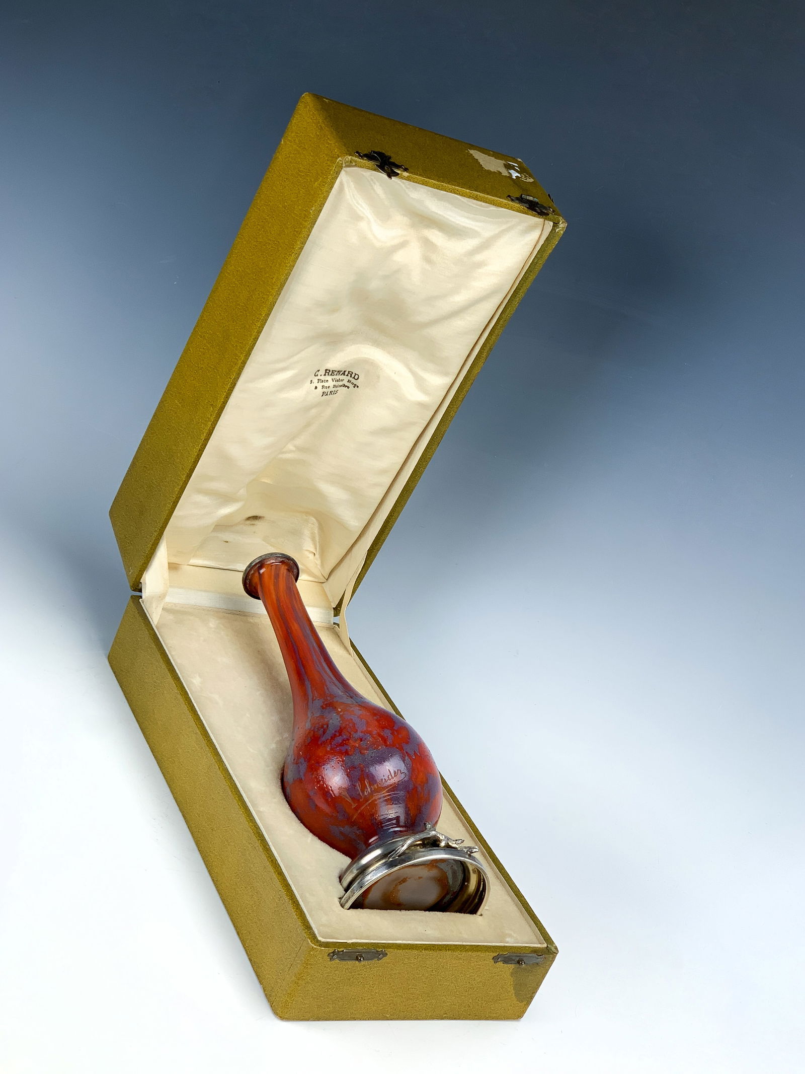 Charles Schneider Art Glass Vase w Sterling Silver (1 of 9)