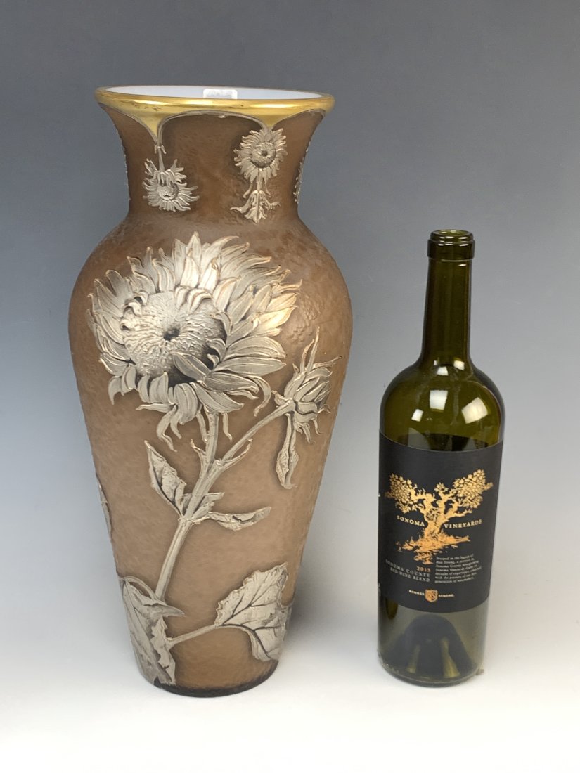 Signed Mon Joye Acid Etched Vase w/Silver Flowers (1 of 4)