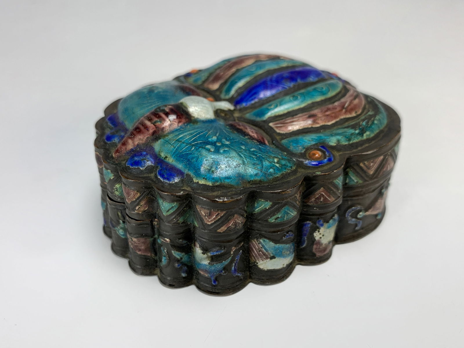 Chinese Silver & Enamel Insect Box (1 of 4)