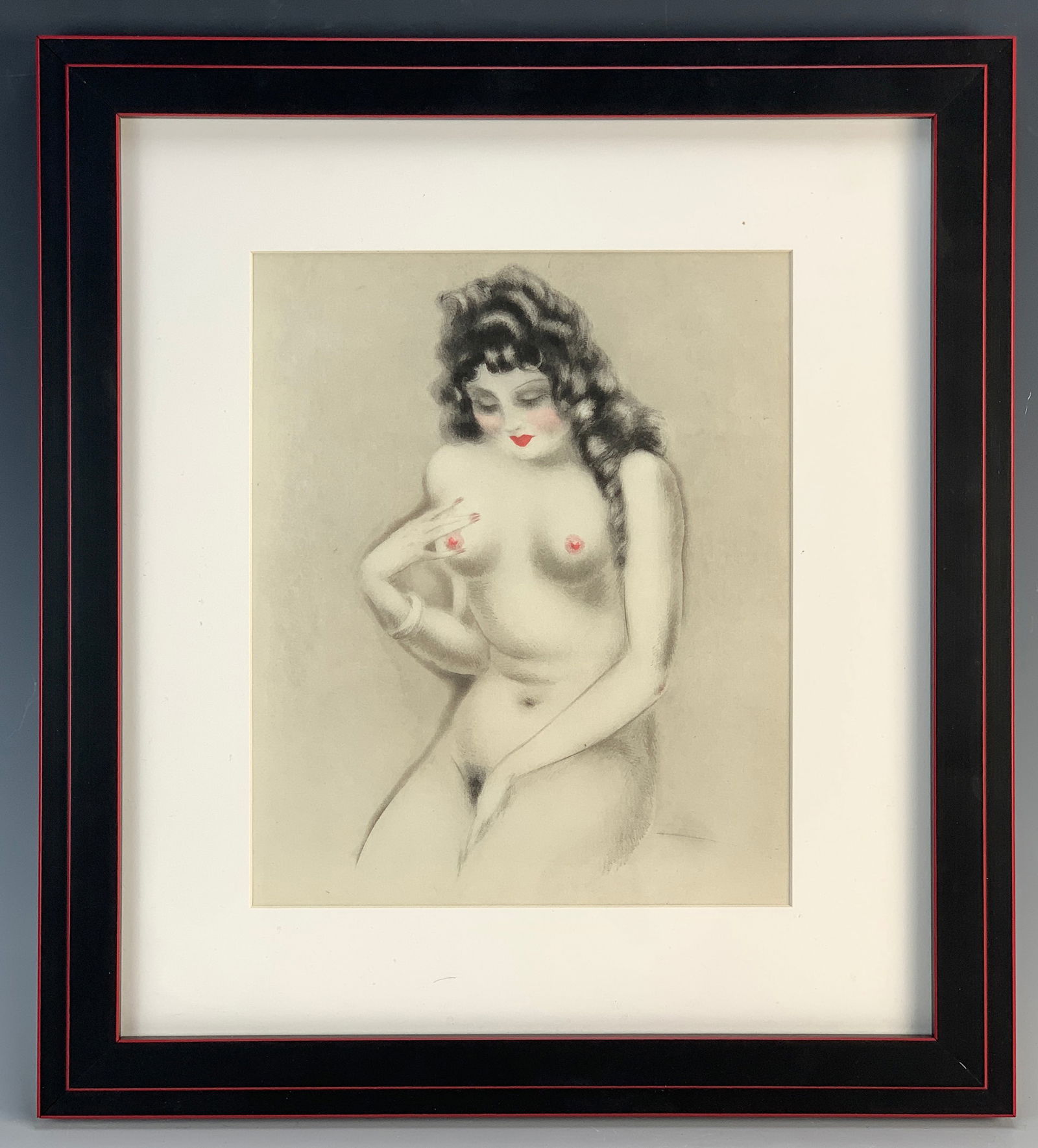 Louis Icart (1888-1950) Etching "Breast Life": Circa 1945, original etching by Louis Icart for "Le Vie des Seins," Dr. Jacobus, a pseudonym for Icart. Limited edition of 200. The book illustrates various poses of women's breasts, this being one of