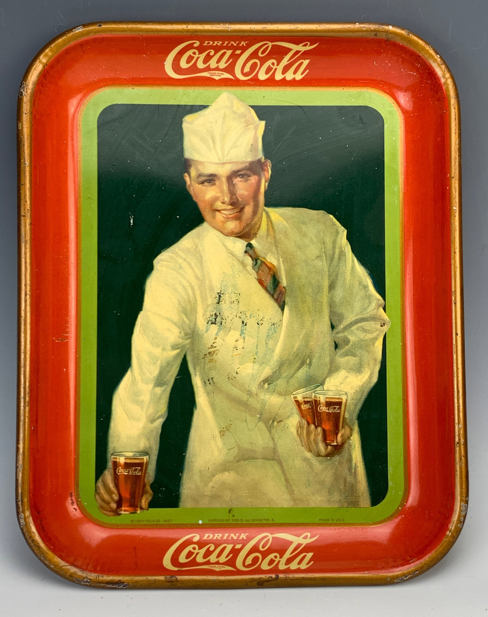 Vintage Coca-Cola Tray C1927: Vintage Coca-Cola Tray C1927. American Arts Works Inc. Size: 13.25" x 10.5". Condition: good, normal wear. Provenance: collection from a Palm Springs collector.