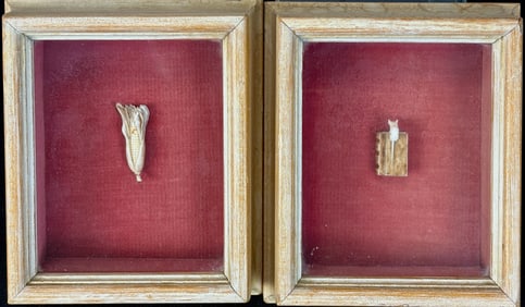 Pair Miniature Carved Mice in Shadow Boxes