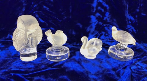 Group of 4 Signed Lalique Bird Figures