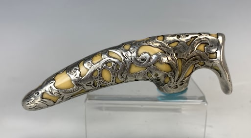Sterling Silver Overlay and Bone Cane Handle
