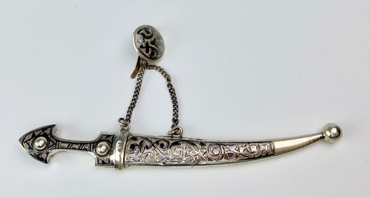 Russian Niello Miniature Sword w/ Chain & Clasp