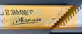 Picasso Gavilla de Fabulas Sin Amor Domino Set: Circa 1960, origin Spain. A wonderful set of 28 dominoes decorated with 7 drawings from a series of 32 by Pablo Picasso. The drawings were originally used to illlustrate the book of the Nobel prize wi