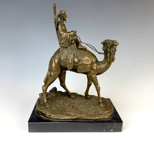Alexandre Leonard Bronze Bedouin & Camel Sculpture