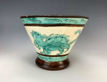 Jerome Massier Pottery Vase w/Chimera & Alligator