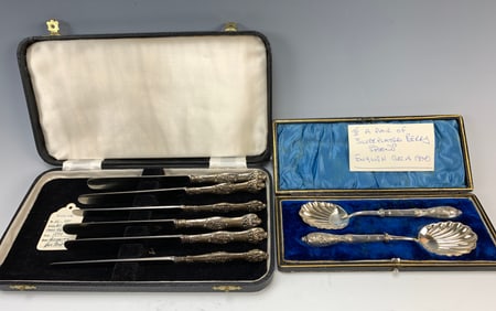 Pair Box Sets of Sterling & SP Silverware