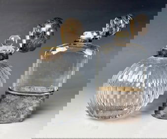 Lot of 2-Sterling & Glass Flask and Perfume Bottle