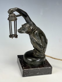 Max LeVerrier Art Deco Monkey Lamp w Lantern