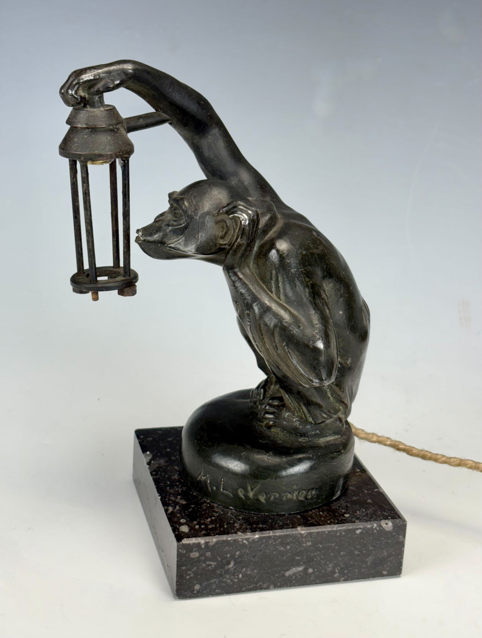 Max LeVerrier Art Deco Monkey Lamp w Lantern (1 of 4)