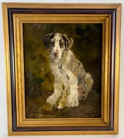 Marie Didiere Calves Dog Painting "Waiting" sgd