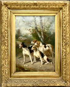Federico Olaria (1849-1898) "Four Hounds" Painting
