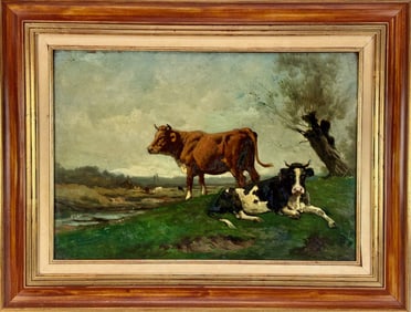 Theodore LeVigne Painting of Grazing Cattle