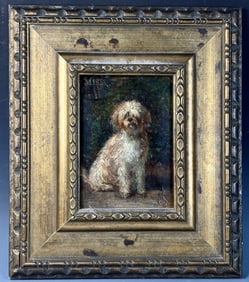 Antique Oil on Panel Dog Painting