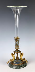 Gilt Bronze Champleve, Marble & Putti Vase