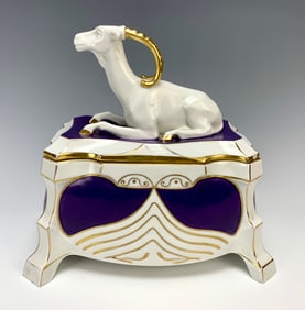 Art Deco Porcelain Lidded Box w Rams head