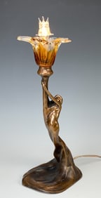 Art Nouveau Bronze Nude Lady Figural Lamp